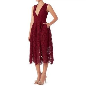 NICHOLAS Burgundy Lace Midi Dress